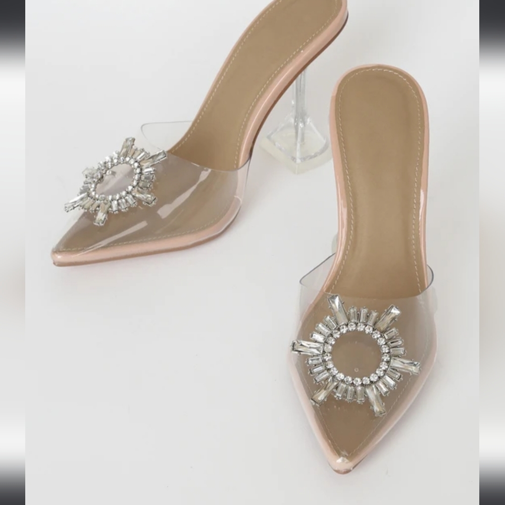 Nude rhinestone heels